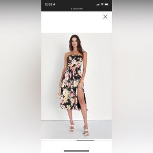 Lulus Symphony Black Floral Satin Strapless Bustier Dress